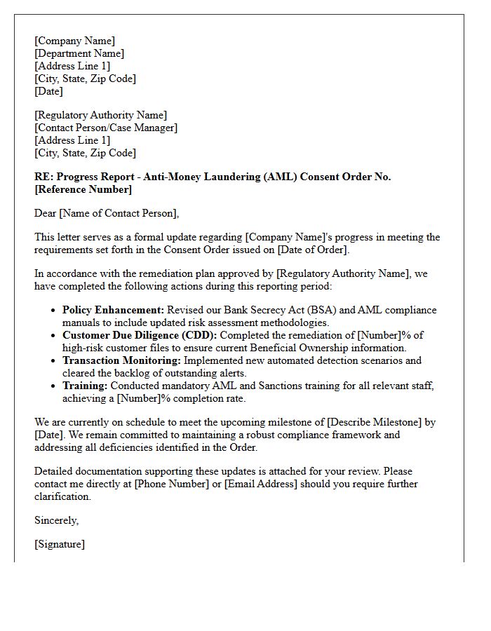 Anti-Money Laundering Consent Order Remediation Letter