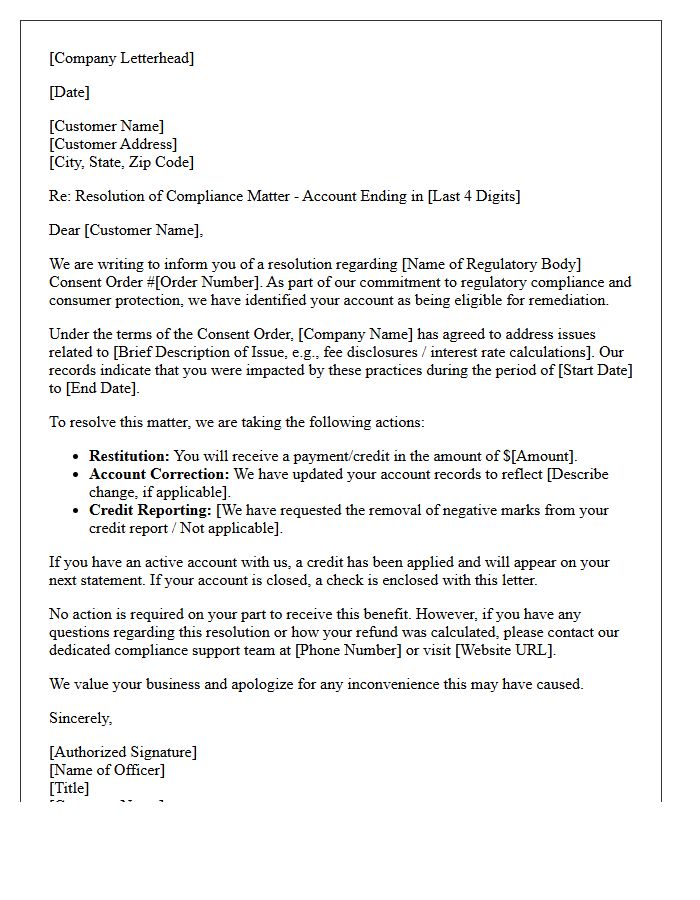 Consumer Compliance Consent Order Resolution Letter
