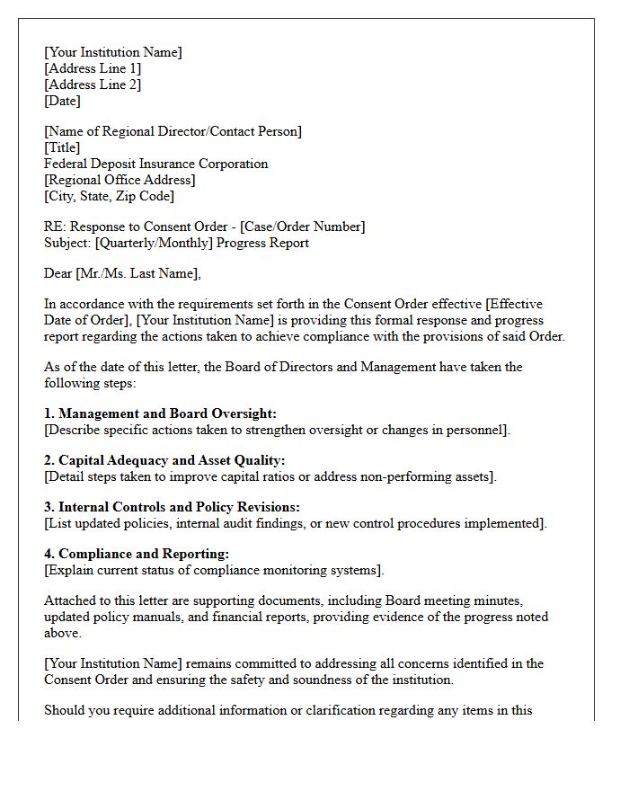 Deposit Insurance Corporation Consent Order Response Letter