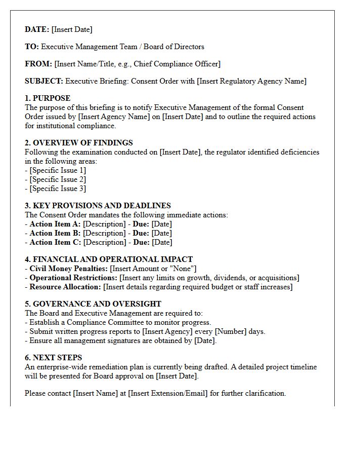 Executive Management Consent Order Briefing Letter