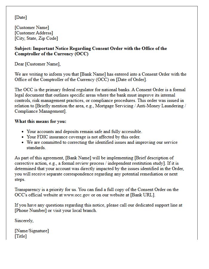 Office of the Comptroller Consent Order Notice Letter