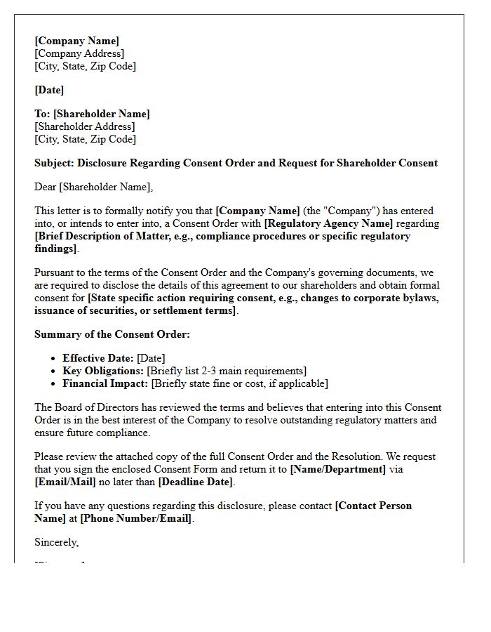 Shareholder Consent Order Disclosure Letter