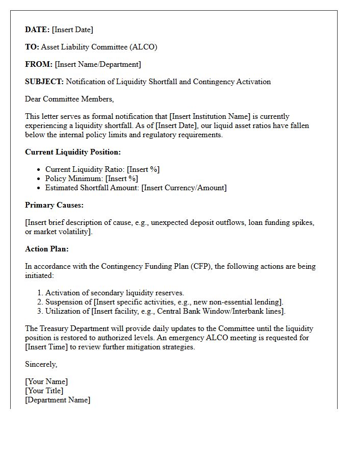 Asset Liability Committee Liquidity Shortfall Letter