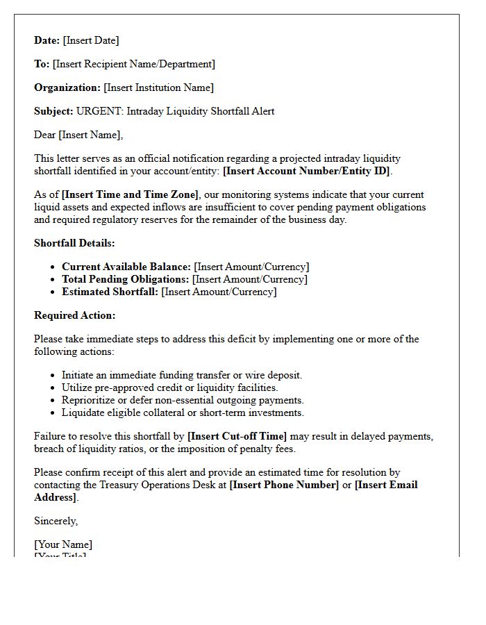 Intraday Liquidity Shortfall Alert Letter
