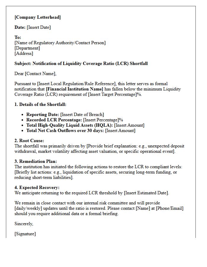 Liquidity Coverage Ratio Shortfall Notification Letter