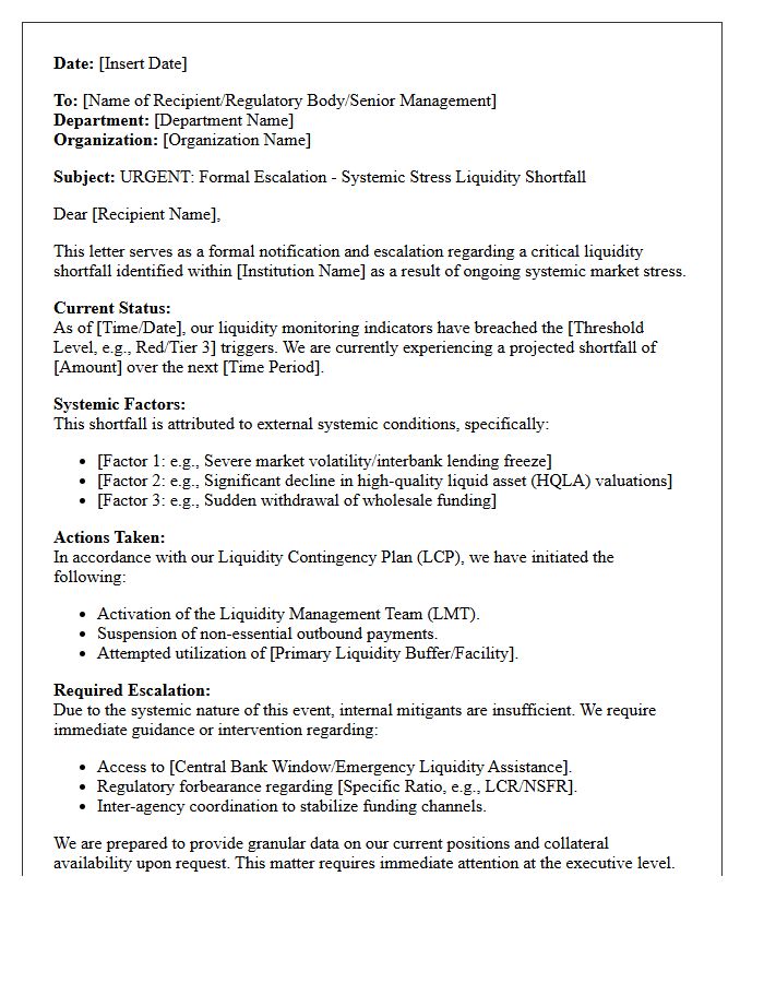 Systemic Stress Liquidity Shortfall Escalation Letter