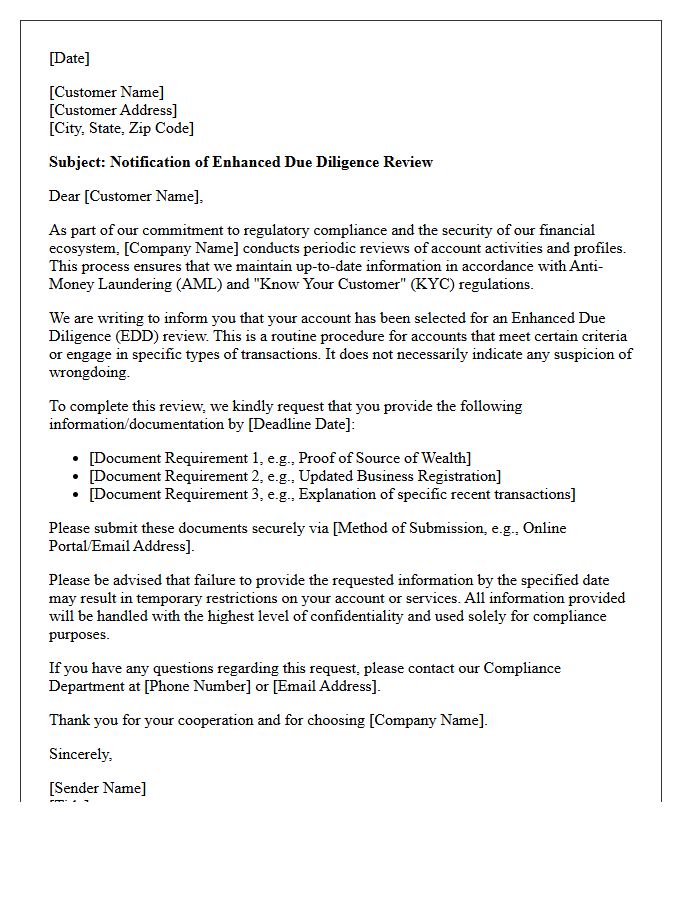 Enhanced Due Diligence Oversights Notification Letter