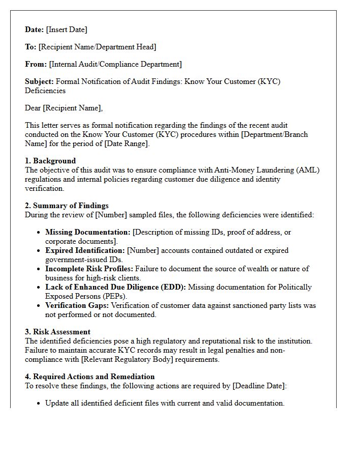 Know Your Customer Deficiencies Audit Finding Letter