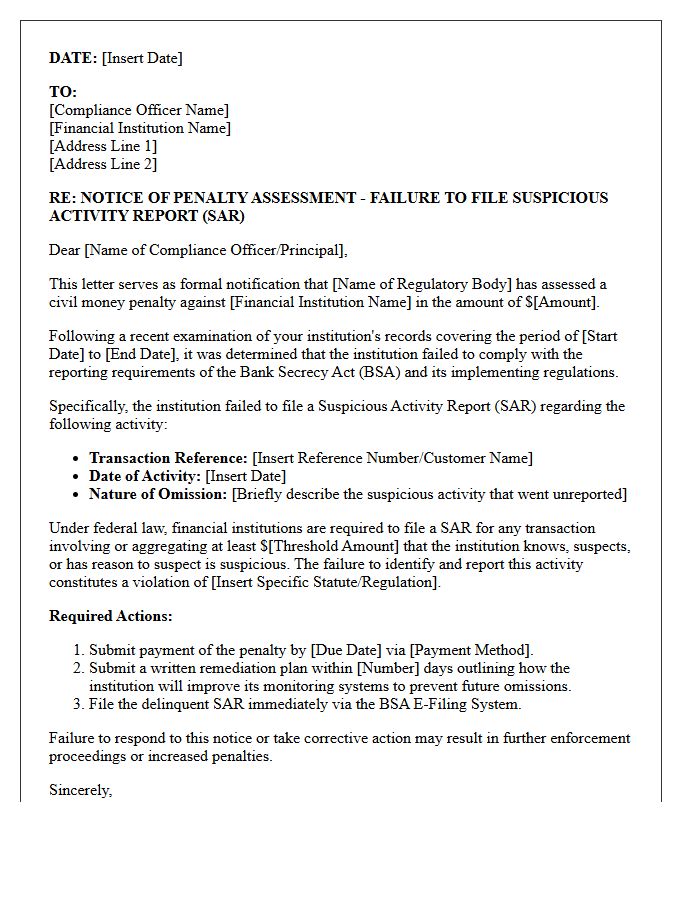 Suspicious Activity Report Omission Penalty Letter