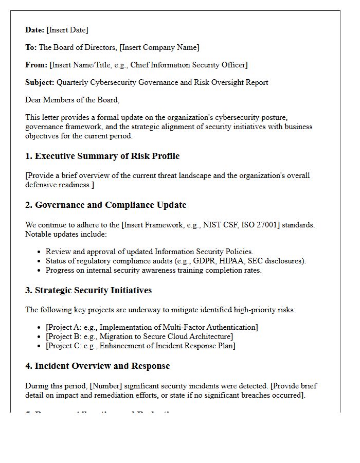Board Oversight and Cybersecurity Governance Letter