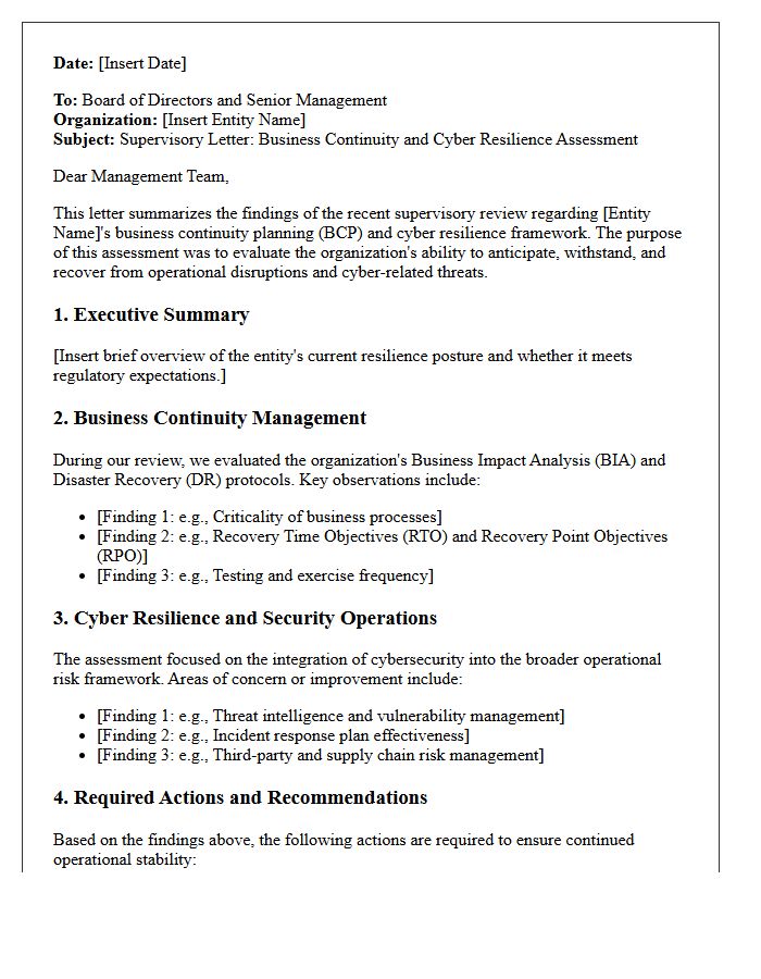 Business Continuity and Cyber Resilience Supervisory Letter