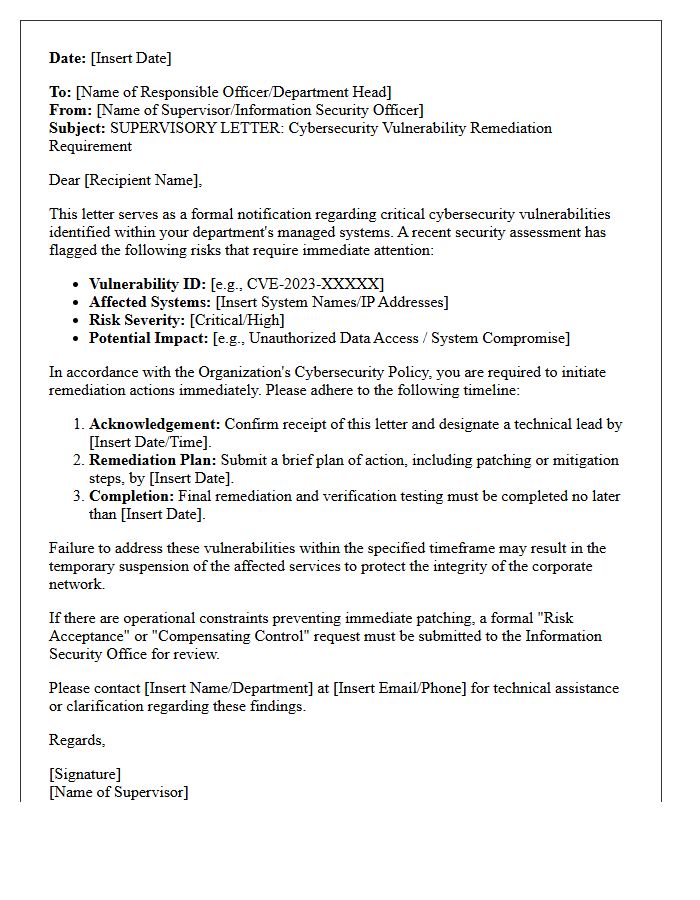Cybersecurity Vulnerability Remediation Supervisory Letter