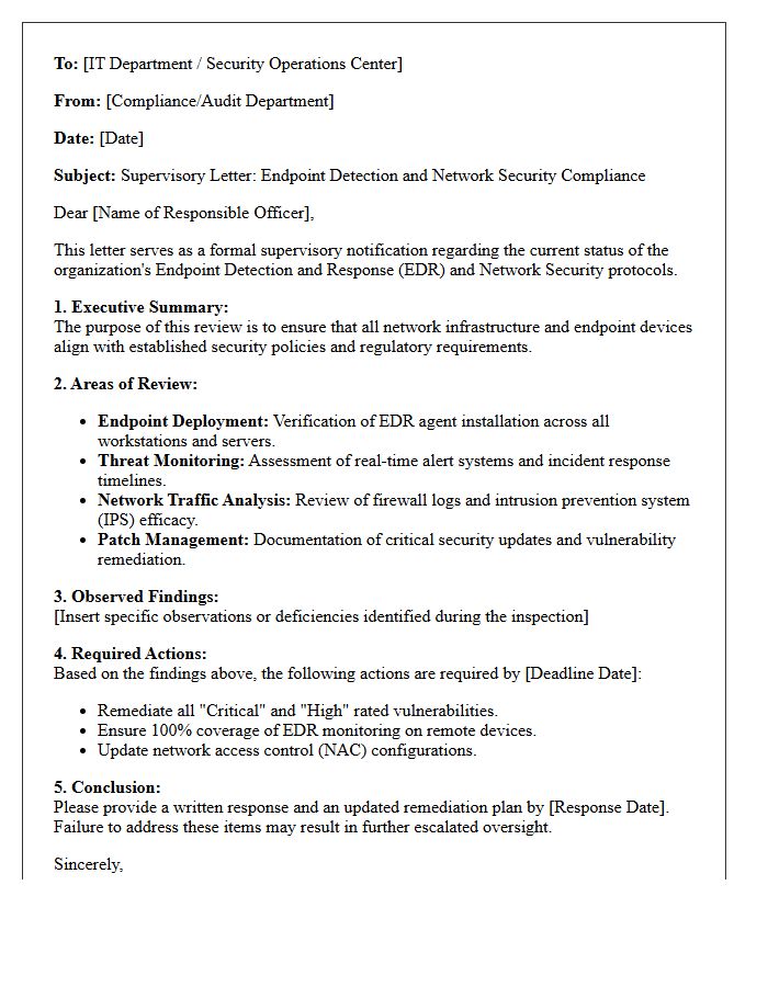 Endpoint Detection and Network Security Supervisory Letter