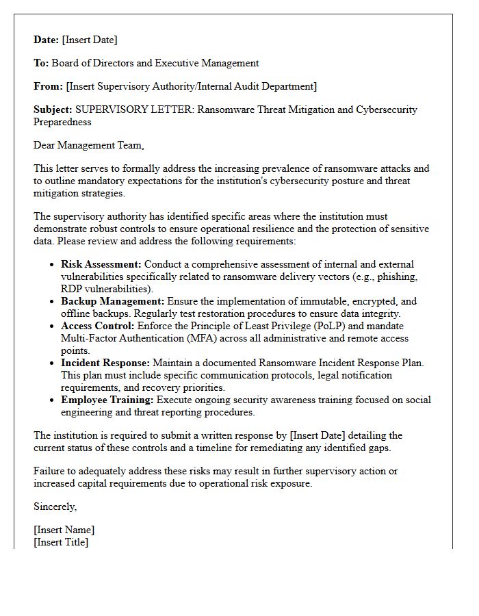 Ransomware Threat Mitigation Supervisory Letter