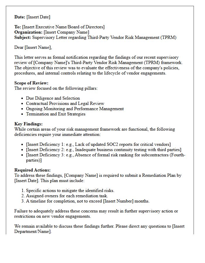 Third-Party Vendor Risk Management Supervisory Letter