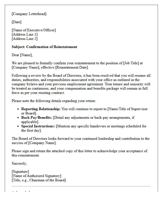 Executive Directors and Officers Reinstatement Confirmation Letter