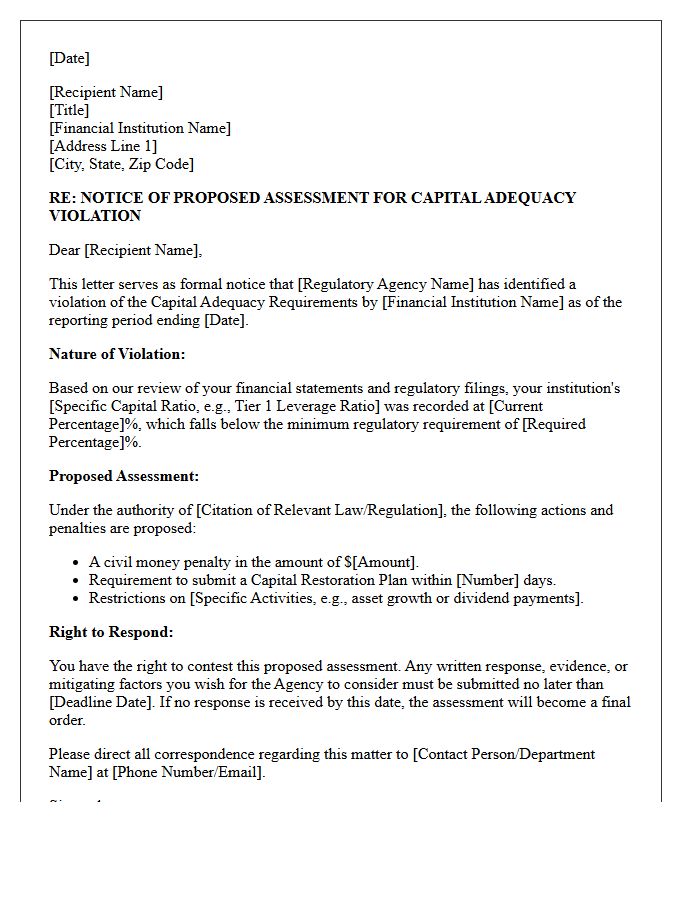 Capital Adequacy Requirement Violation Proposed Assessment Letter