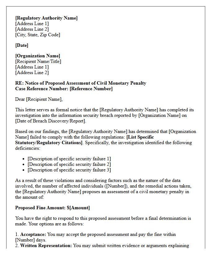 Information Security Breach Regulatory Fine Proposed Assessment Letter