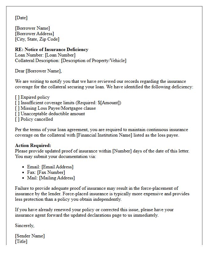 Collateral Insurance Coverage Deficiency Letter