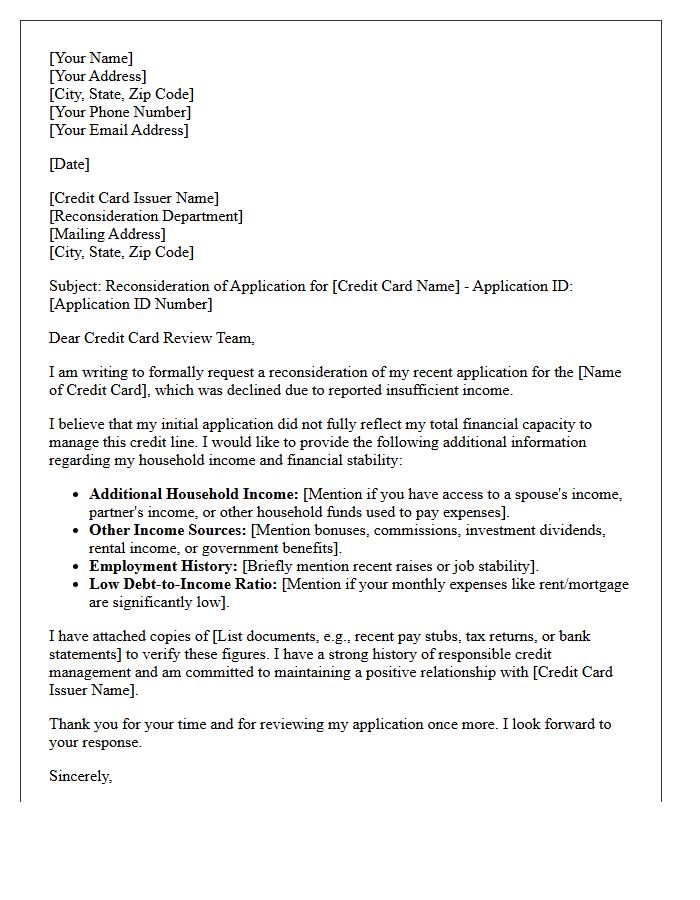 Credit Card Application Income Deficiency Letter
