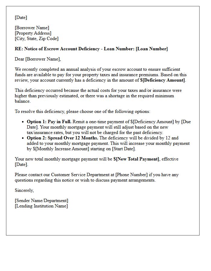 Escrow Account Balance Deficiency Letter