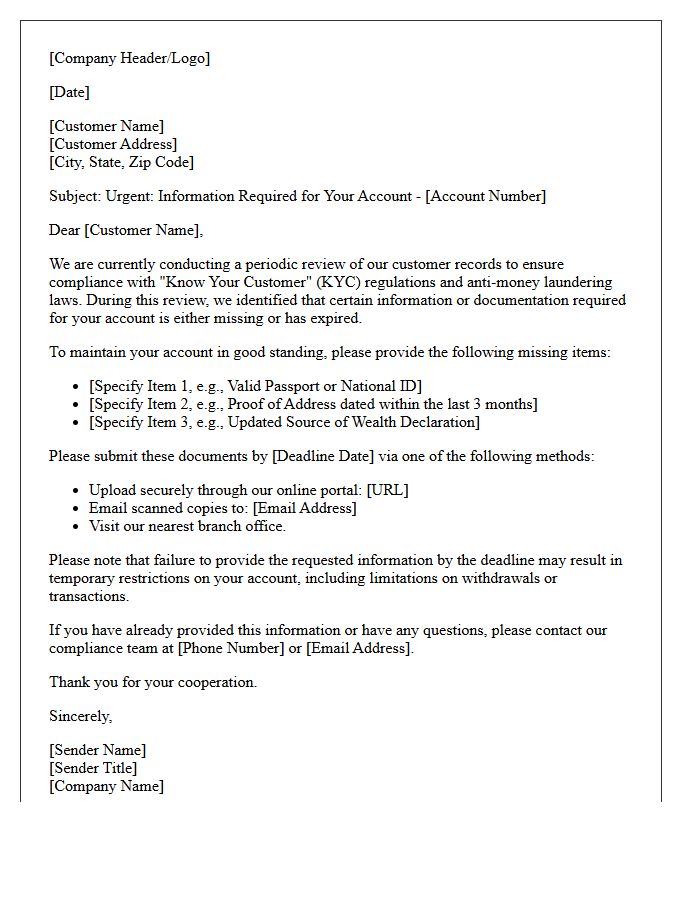 Know Your Customer Information Deficiency Letter