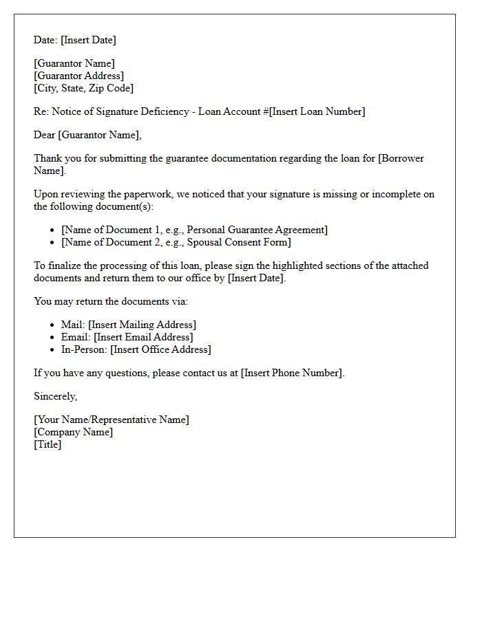 Loan Guarantor Signature Deficiency Letter