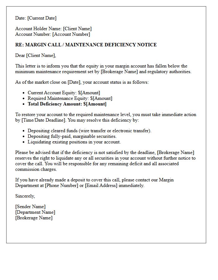 Margin Account Maintenance Deficiency Letter