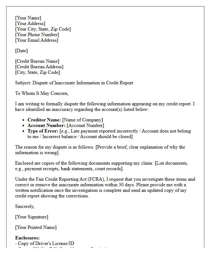 Credit Reporting Inaccuracy Correction Letter
