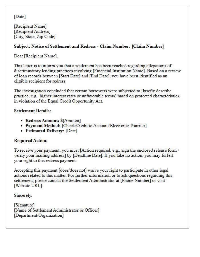 Discriminatory Lending Settlement And Redress Letter