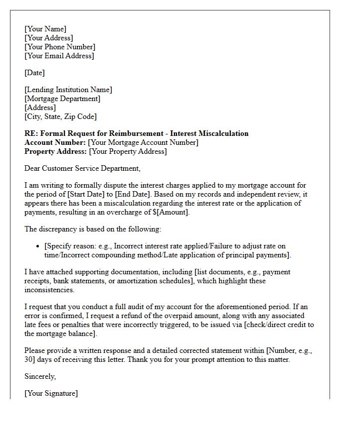 Mortgage Interest Miscalculation Reimbursement Letter