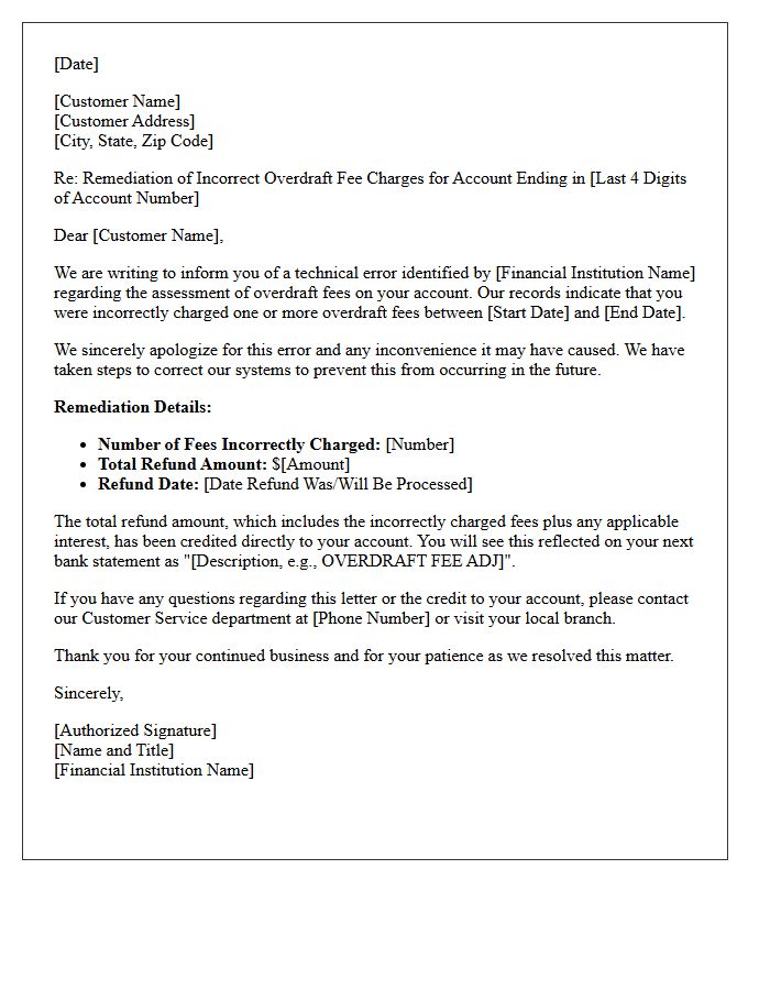 Overdraft Fee Assessment Error Remediation Letter