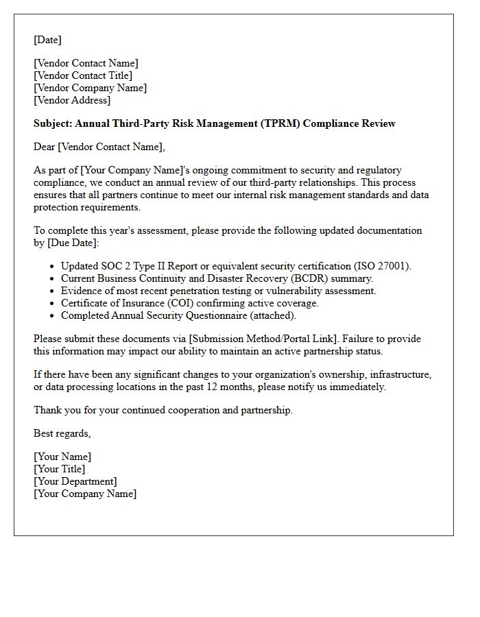 Annual Third-Party Risk Management Review Letter