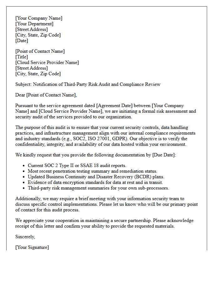 Cloud Service Provider Risk Audit Letter
