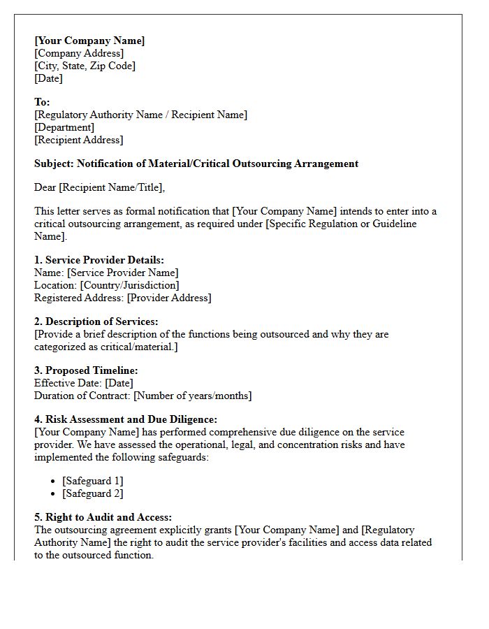 Critical Outsourcing Arrangement Notification Letter