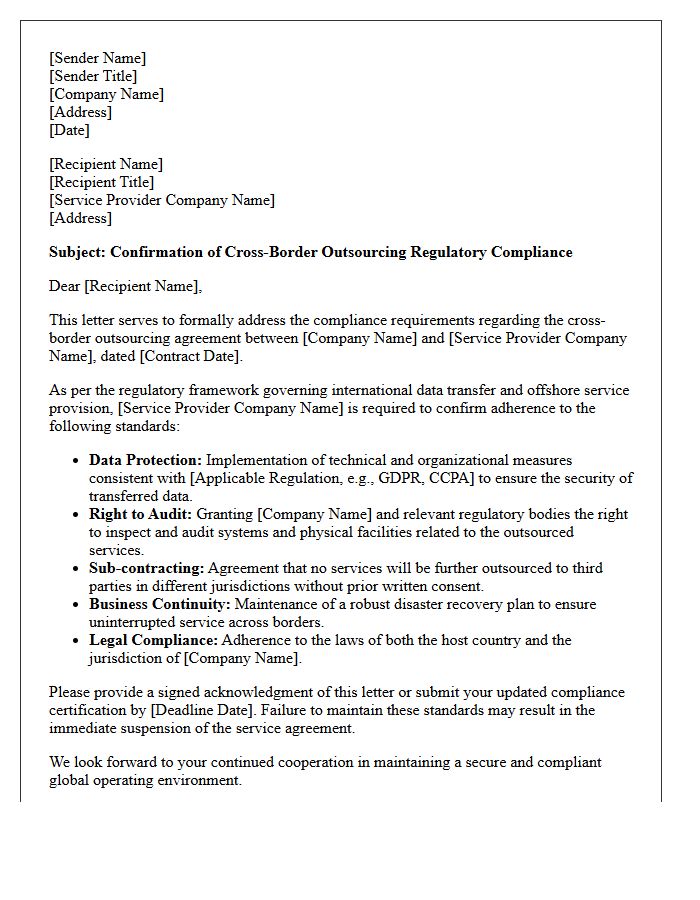 Cross-Border Outsourcing Compliance Letter