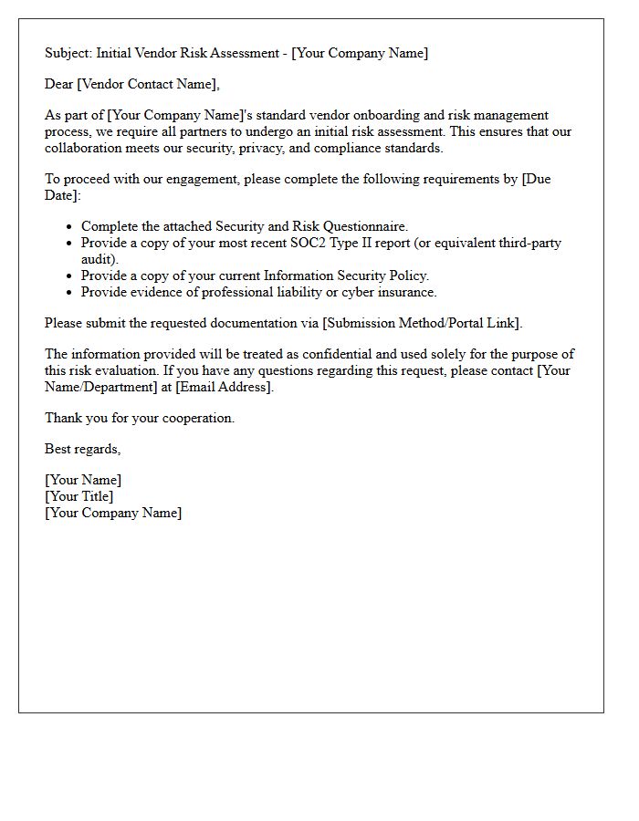 Initial Vendor Risk Assessment Request Letter