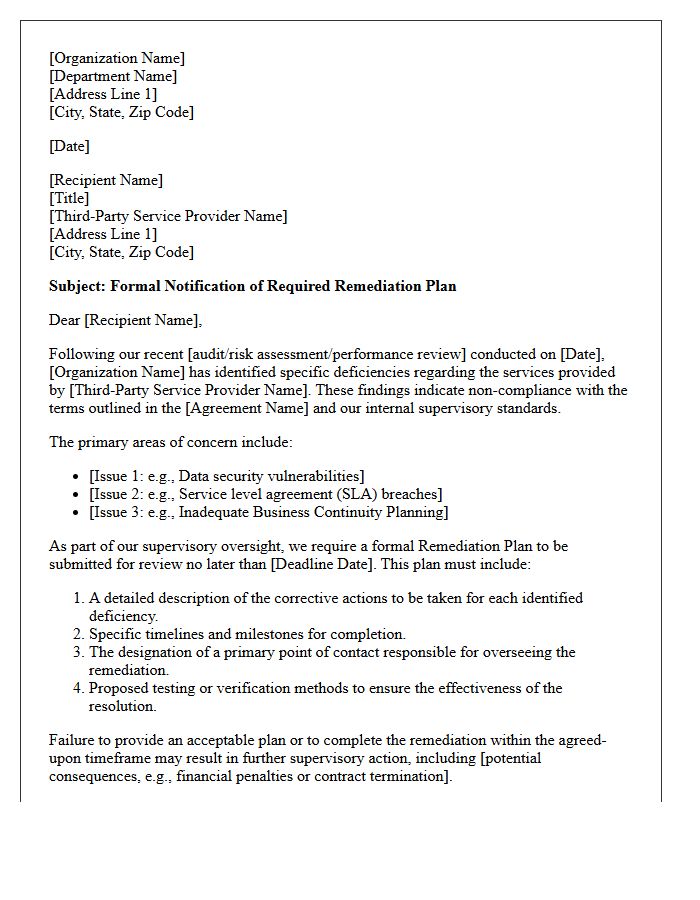 Third-Party Remediation Plan Supervisory Letter