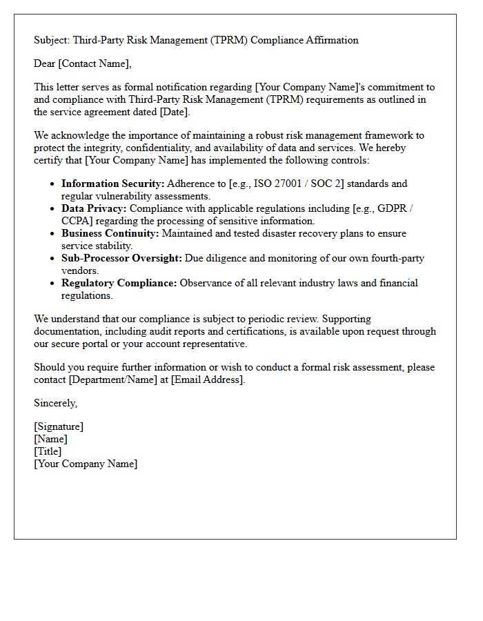 Third-Party Risk Management Compliance Letter