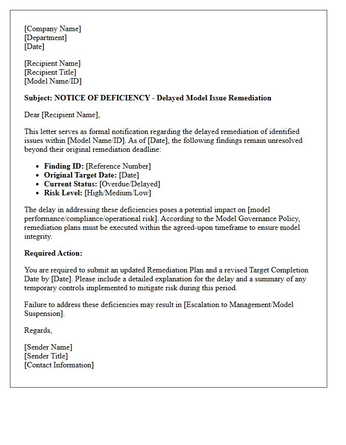 Delayed Model Issue Remediation Deficiency Letter