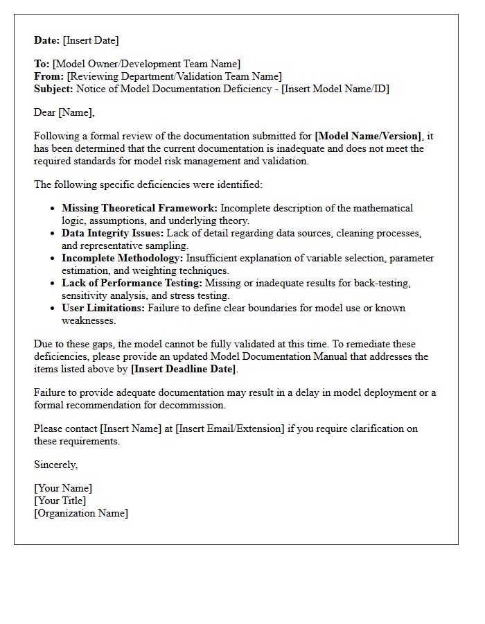 Inadequate Model Documentation Deficiency Letter