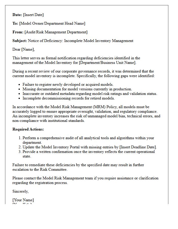 Incomplete Model Inventory Management Deficiency Letter