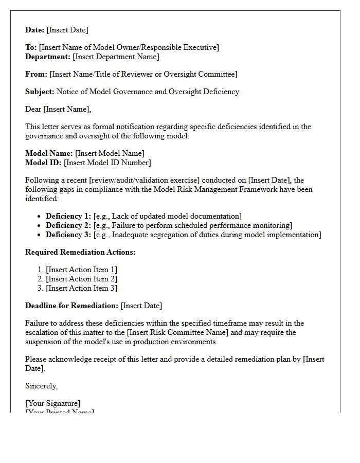 Model Governance And Oversight Deficiency Letter