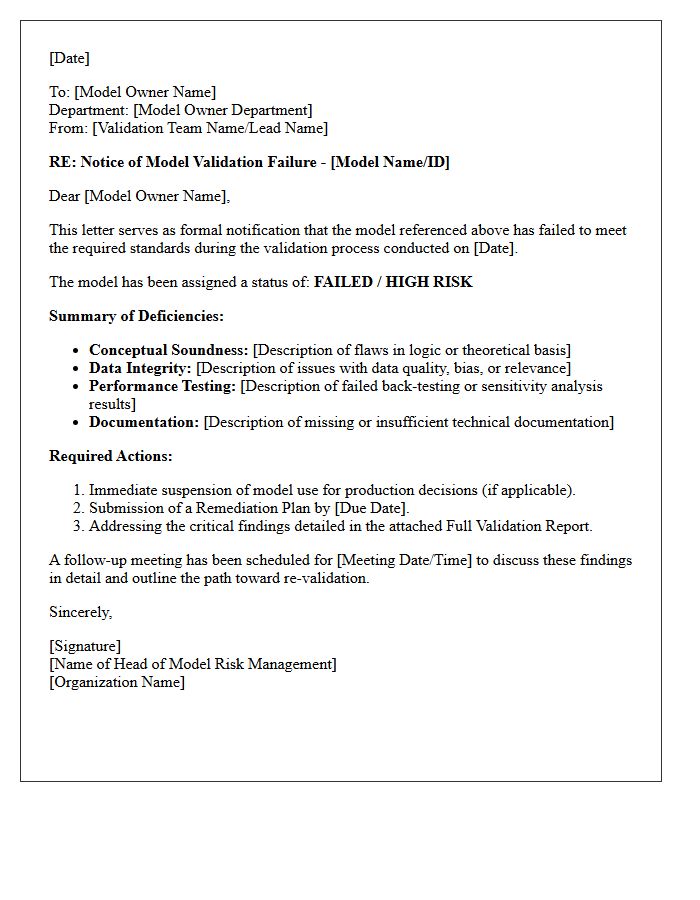 Model Validation Failure Deficiency Letter