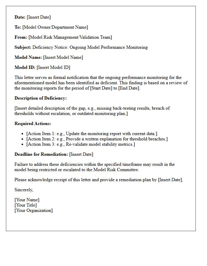 Ongoing Model Performance Monitoring Deficiency Letter