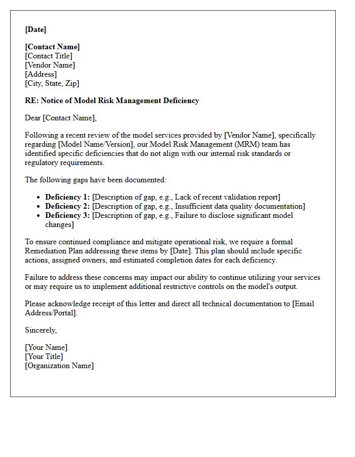 Third-Party Vendor Model Risk Deficiency Letter