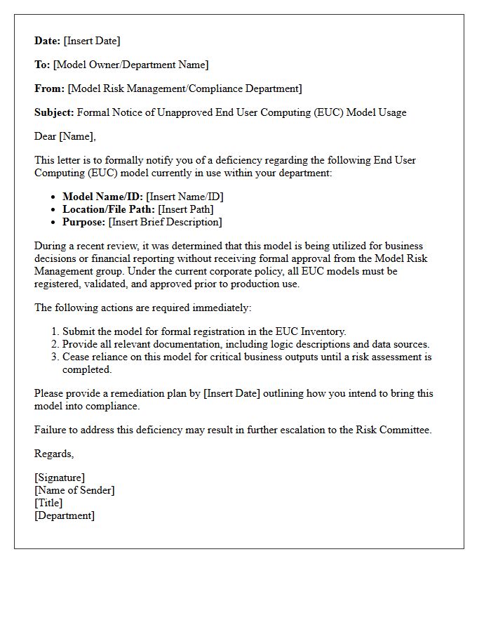Unapproved End User Computing Model Deficiency Letter