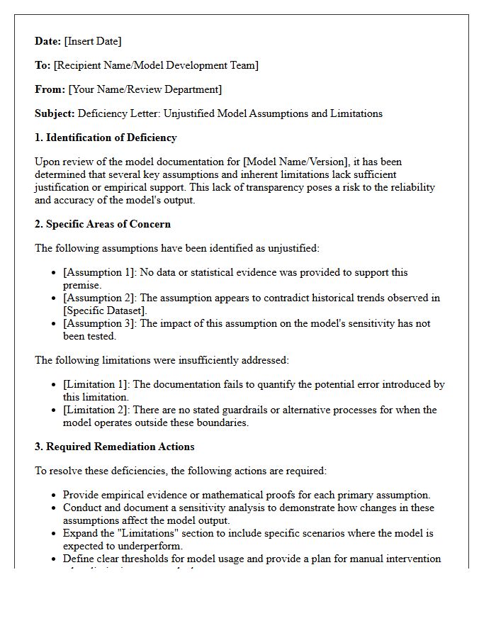 Unjustified Model Assumptions And Limitations Deficiency Letter