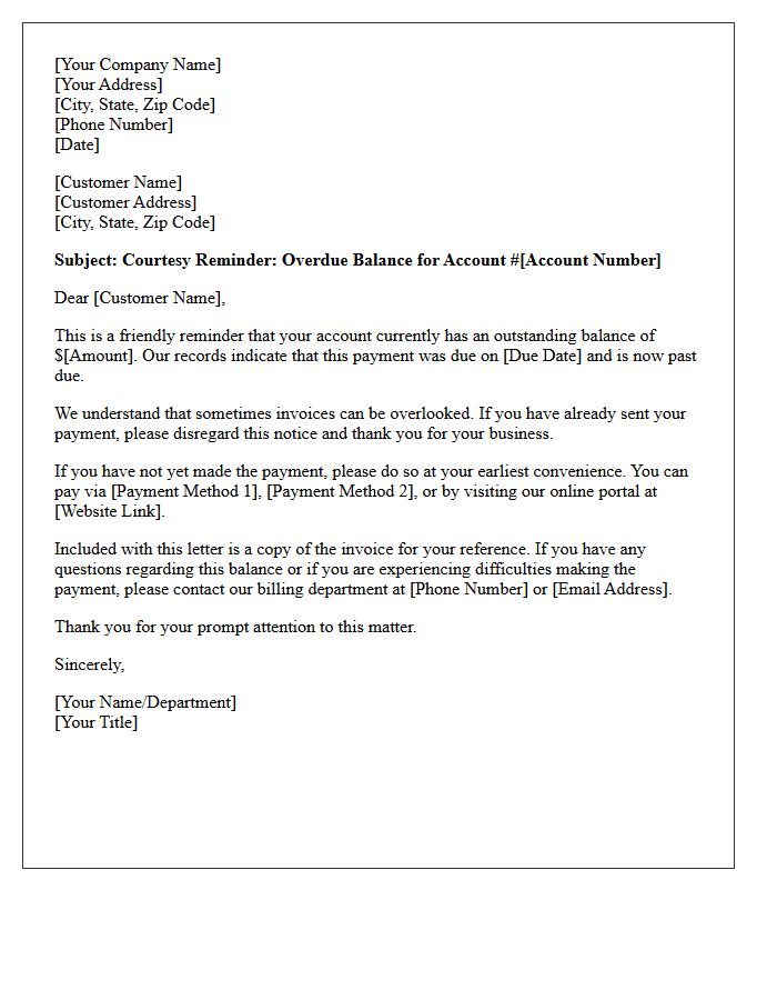 Courtesy Reminder Letter for Overdue Account Balance
