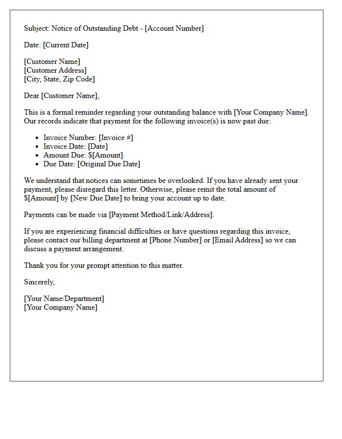 First Notice Letter for Outstanding Debt
